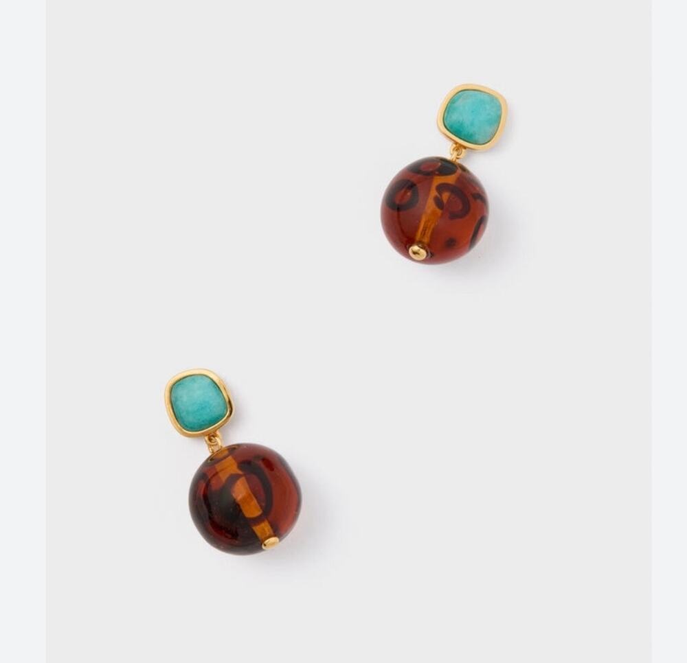 Lizzie Fortunato Leopard Pia Earrings Teal Gold Plated Brass Dangle